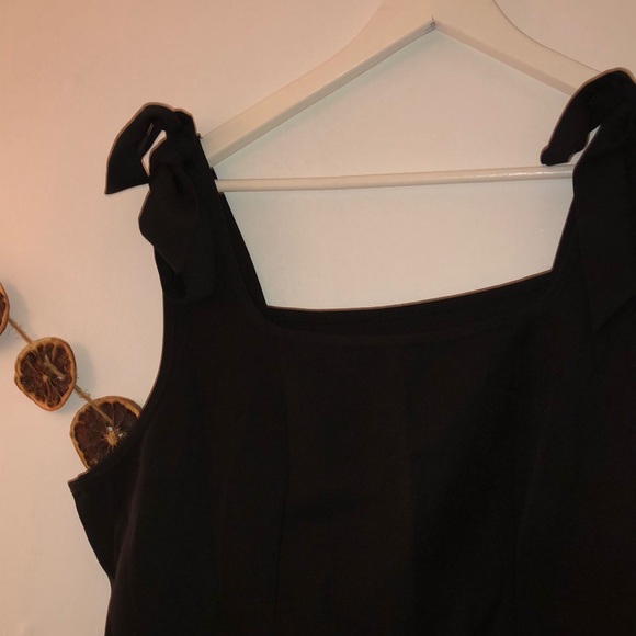 Black Square Neck Bow Strap Ties Midi Cocktail Dress - Picture 3 of 6